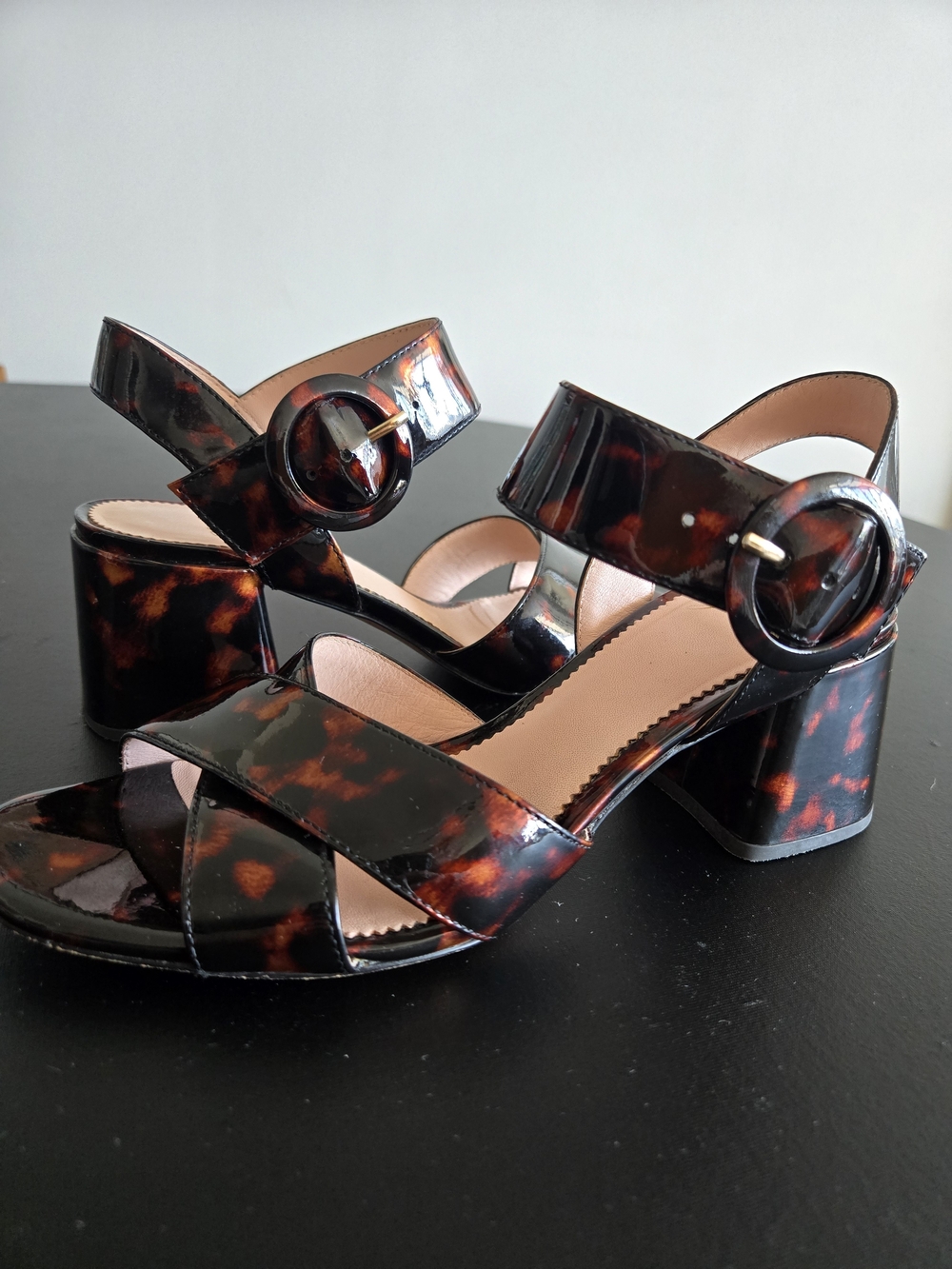J.Crew Tortoise Patent Leather Block Heel Sandals Size 7